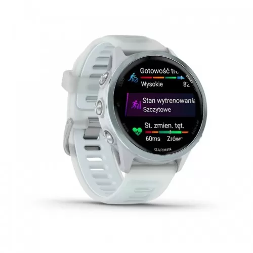 Garmin Forerunner 570 White 42 mm mostrando datos de carrera
