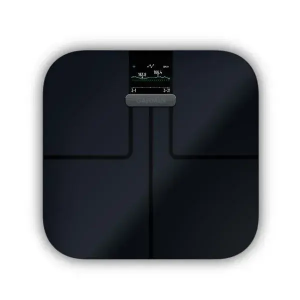 Garmin Index S2 mostrando peso e IMC en pantalla
