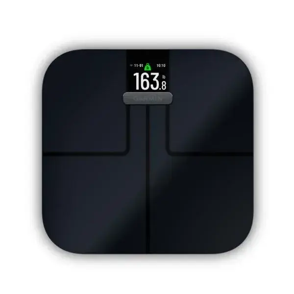 Garmin Index S2 mostrando peso e IMC en pantalla